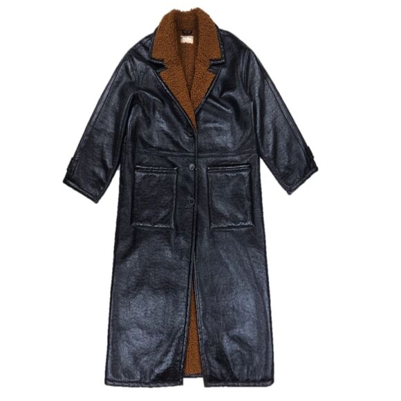 NEW Free People London Vegan Coat Black Sherpa 90s Y2k Grunge Boho Downtown Girl - Picture 9 of 12